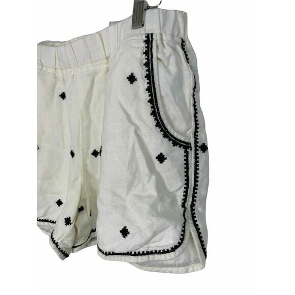 Madewell Embroidered White Linen Pull on‎ Shorts Size Small #F3130 - Picture 3 of 6